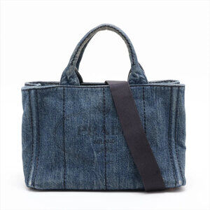 Prada Canapa Triangle Logo Denim 2-Way Shoulder Bag, Crossbody Handbag, Tote ...